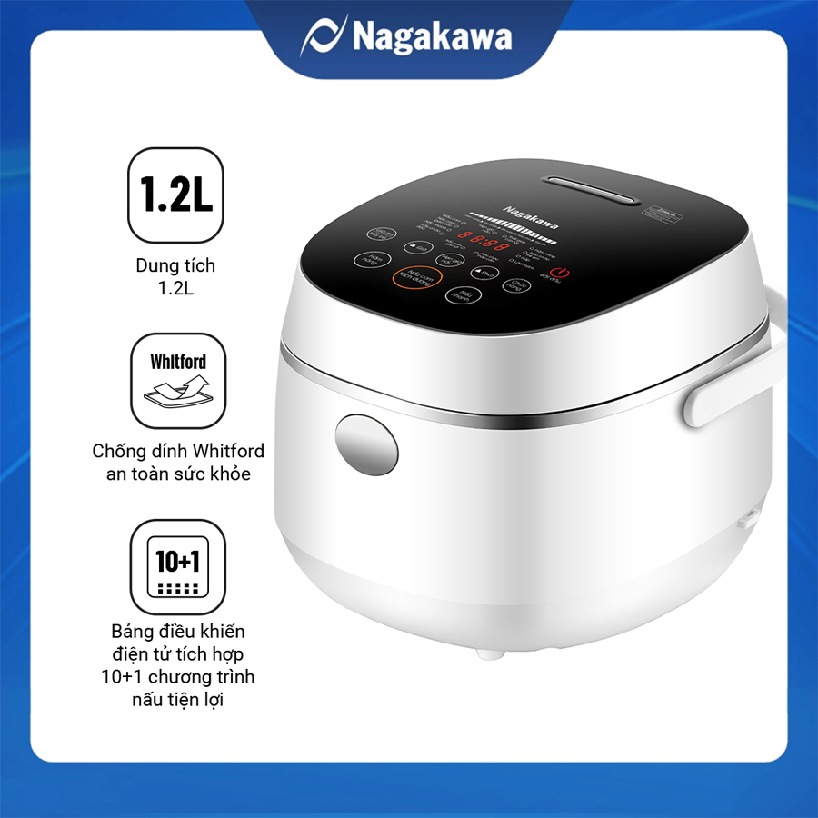 Nồi Cơm Điện Tử Cảm Ứng Nagakawa NAG0136 - Giảm tinh bột - Lòng niêu chống dính - 11 chức năng - Hàng Chính Hãng