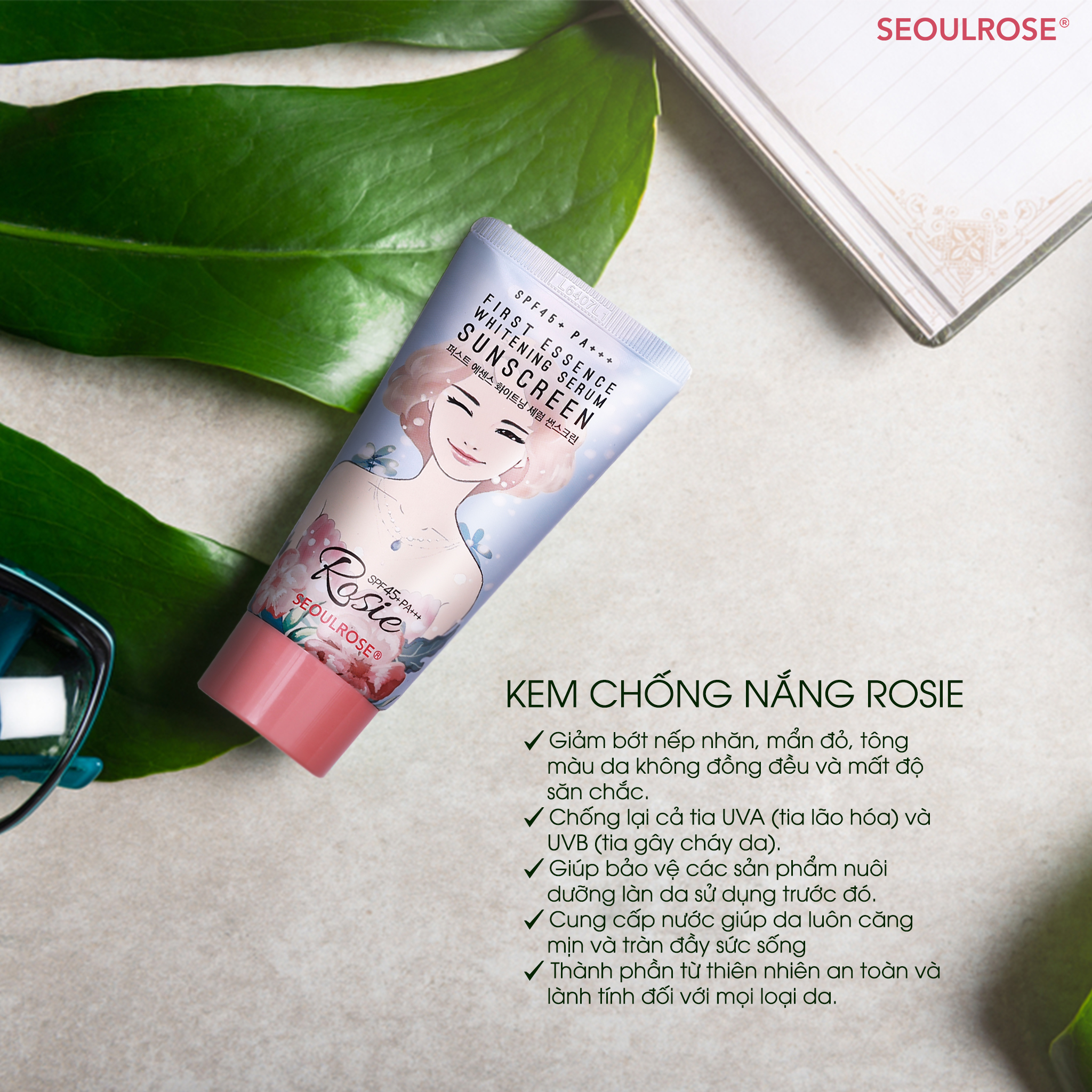 Kem Chống Nắng Rosie Seoul Rose First Essence Whitening Serum Sunscreen