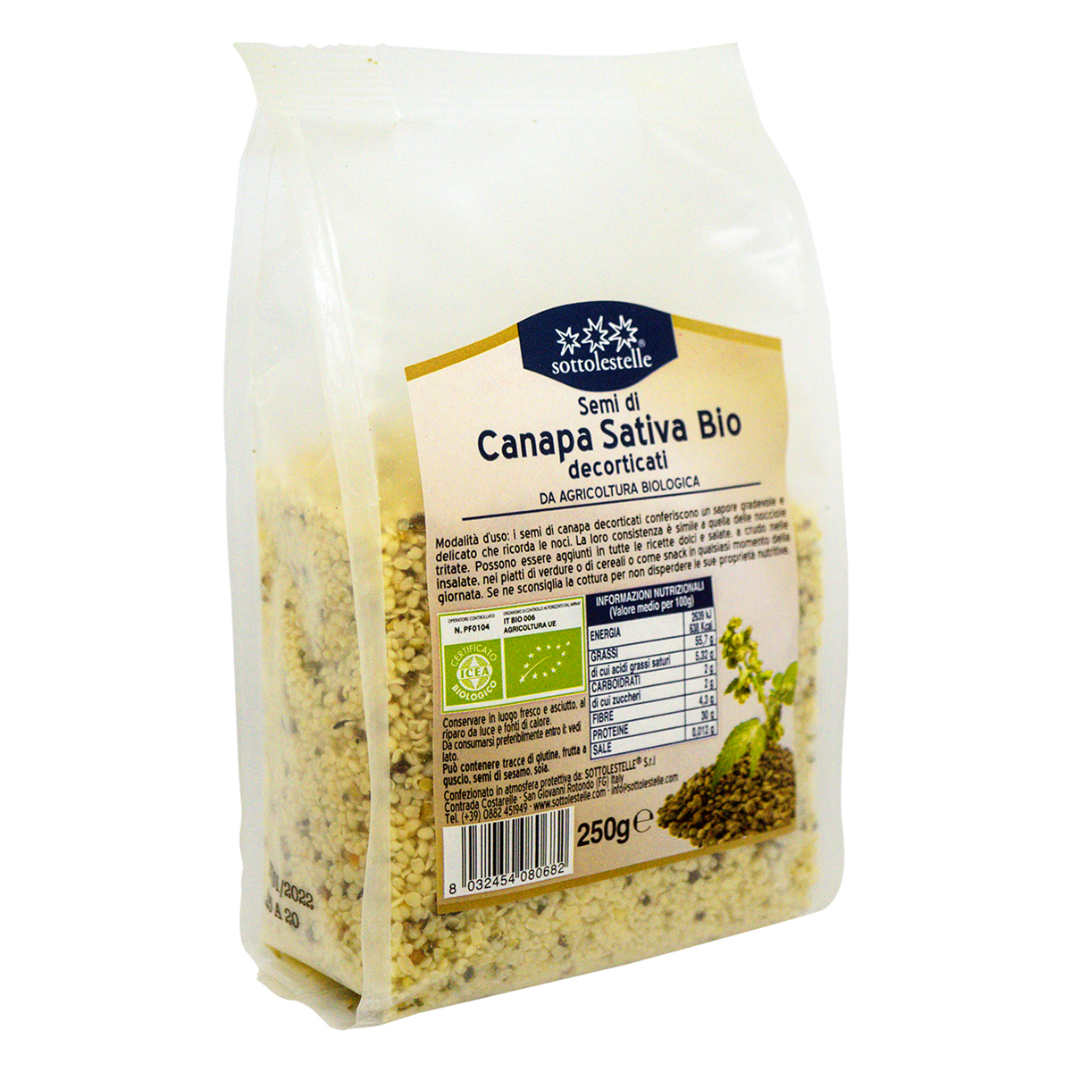 Hạt gai dầu hữu cơ tách vỏ Sottolestelle 250g Organic Hemp Seeds