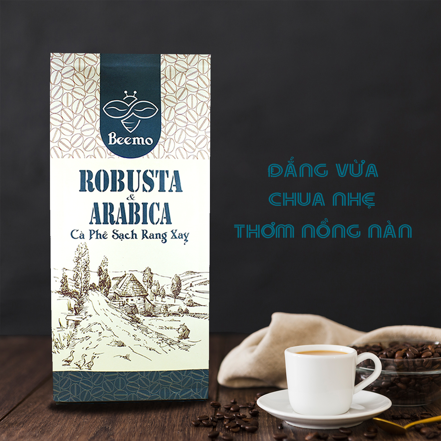 Cà phê nguyên chất Robusta phối Arabica, cafe mộc rang xay Beemo 500g - Đắng vừa, chua nhẹ, thơm nồng nàn