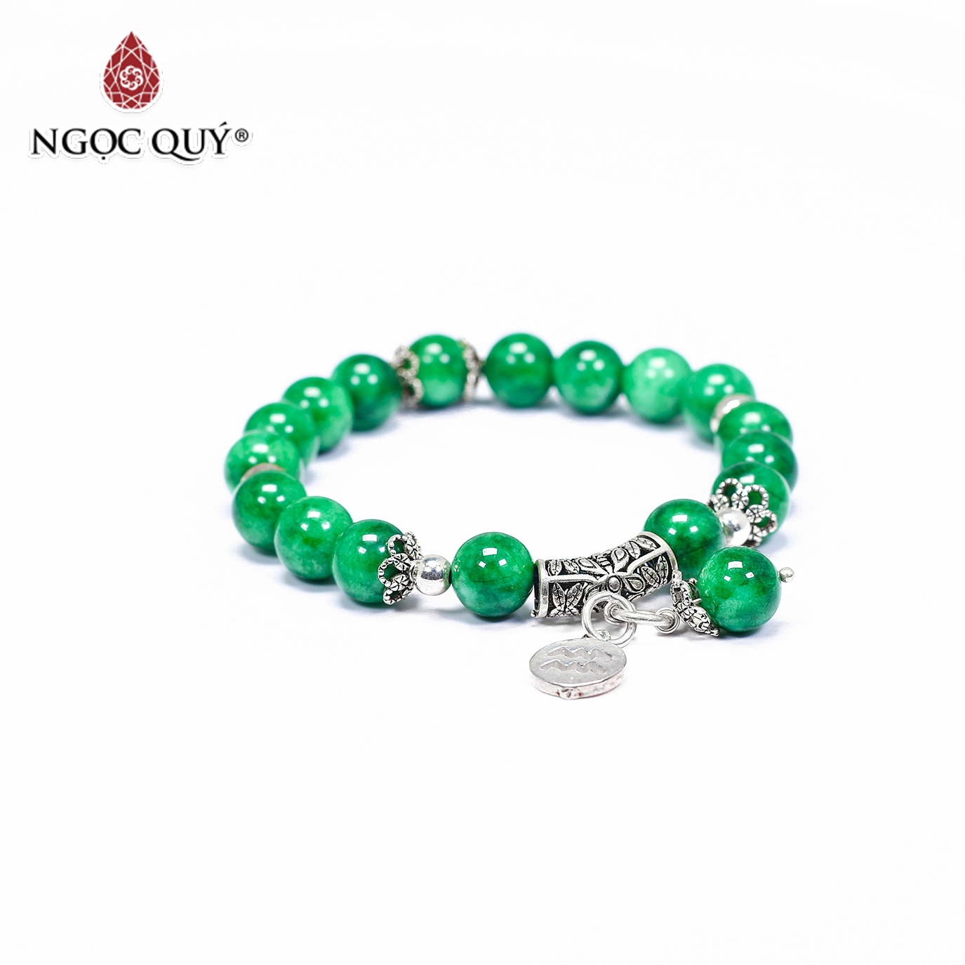 Vòng tay đá cẩm thạch sơn thủy charm 12 cung hoàng đạo bạc size hạt 8mm - Ngọc Quý Gemstones