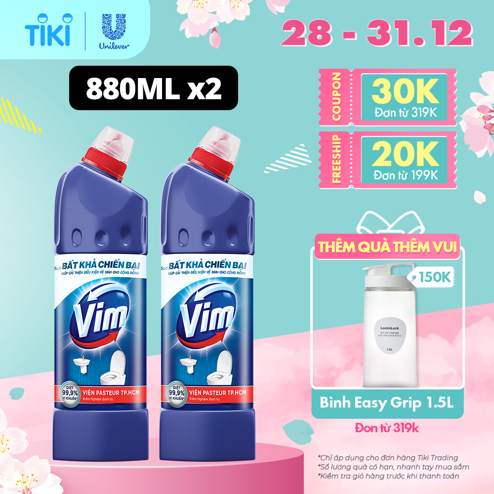 Combo 2 Nước Tẩy Bồn Cầu Vim 880ml Diệt 99,9% Vi Khuẩn