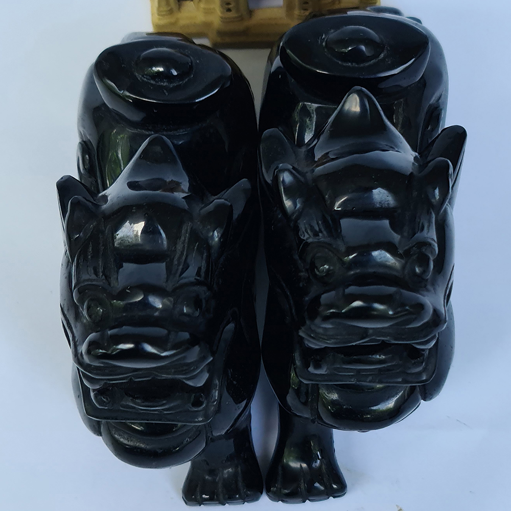 Cặp Tỳ Hưu Đá Núi Lửa Obsidian Đen - Mx - Hợp Mệnh Mộc, Thuỷ