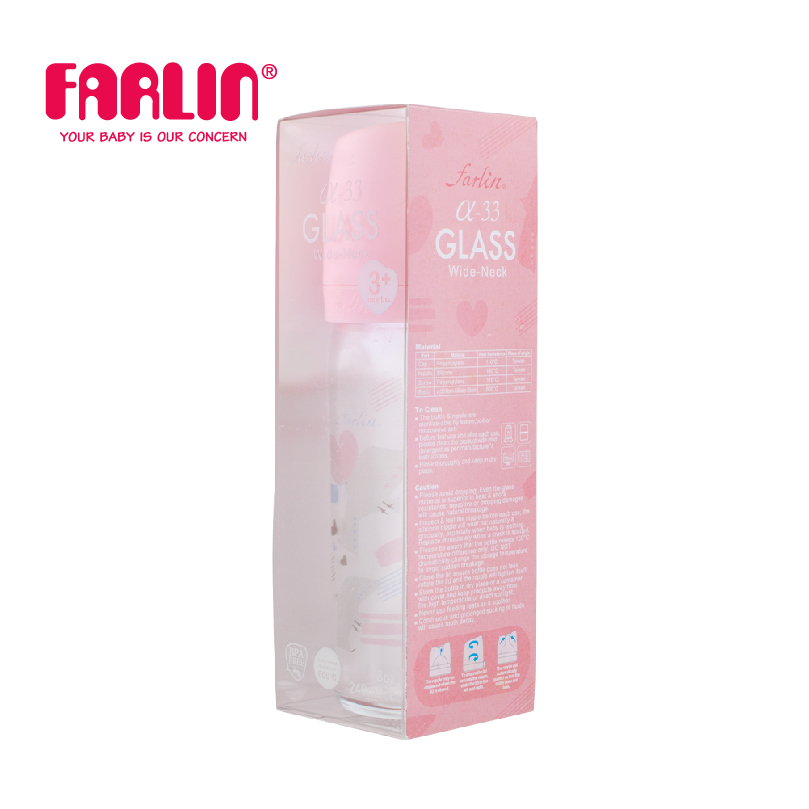 Bình Sữa Thủy Tinh City Bottle Cổ Rộng của FARLIN - Hồng Cổ Điển - 240ml