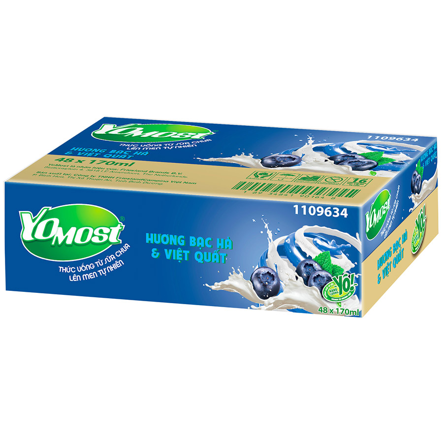Thùng 48 Hộp Sữa Chua Lên Men Tự Nhiên Yomost Bạc Hà - Việt Quất