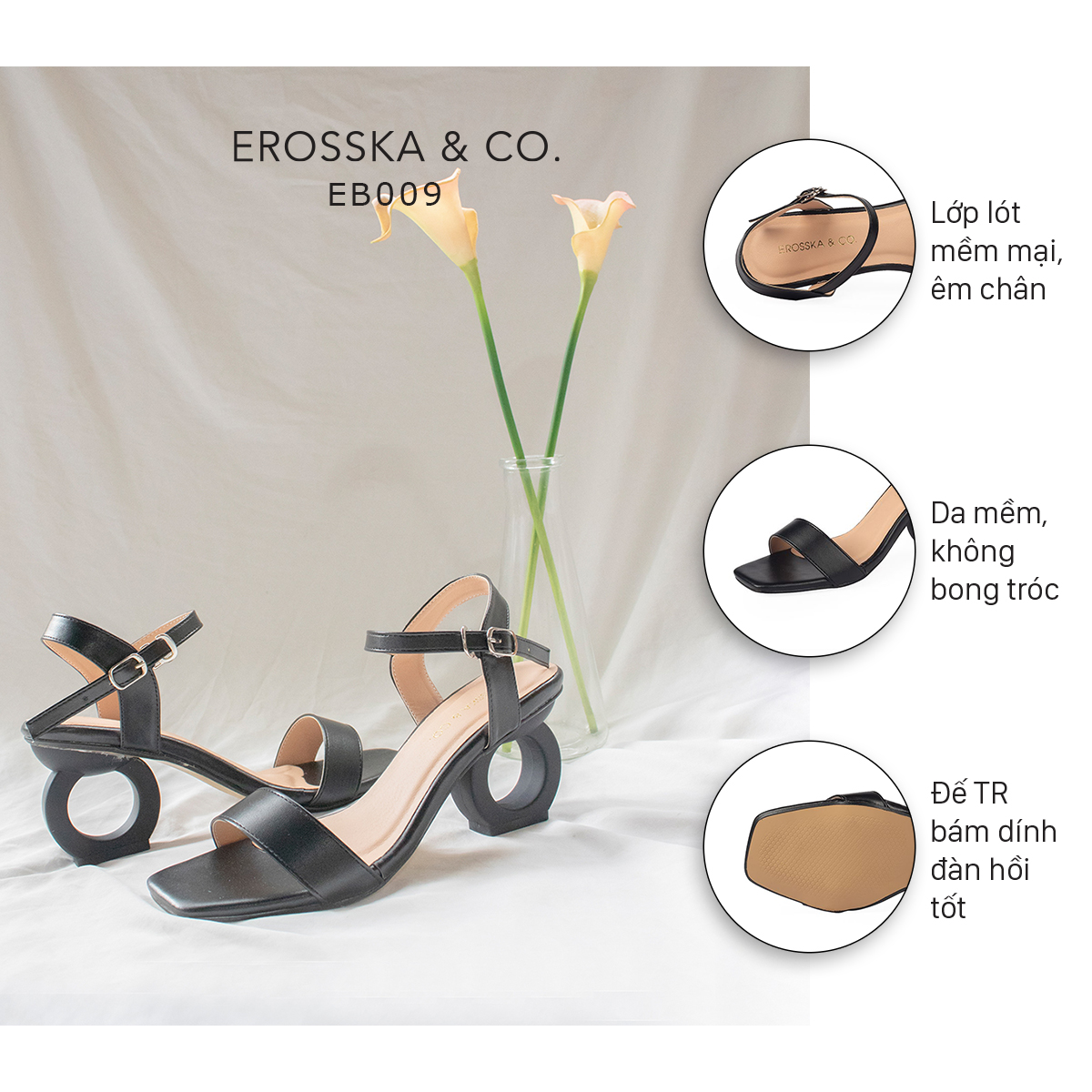 Giày sandal cao gót Erosska thời trang hở mũi phối dây thiết kế sang trọng cao 7cm EB009