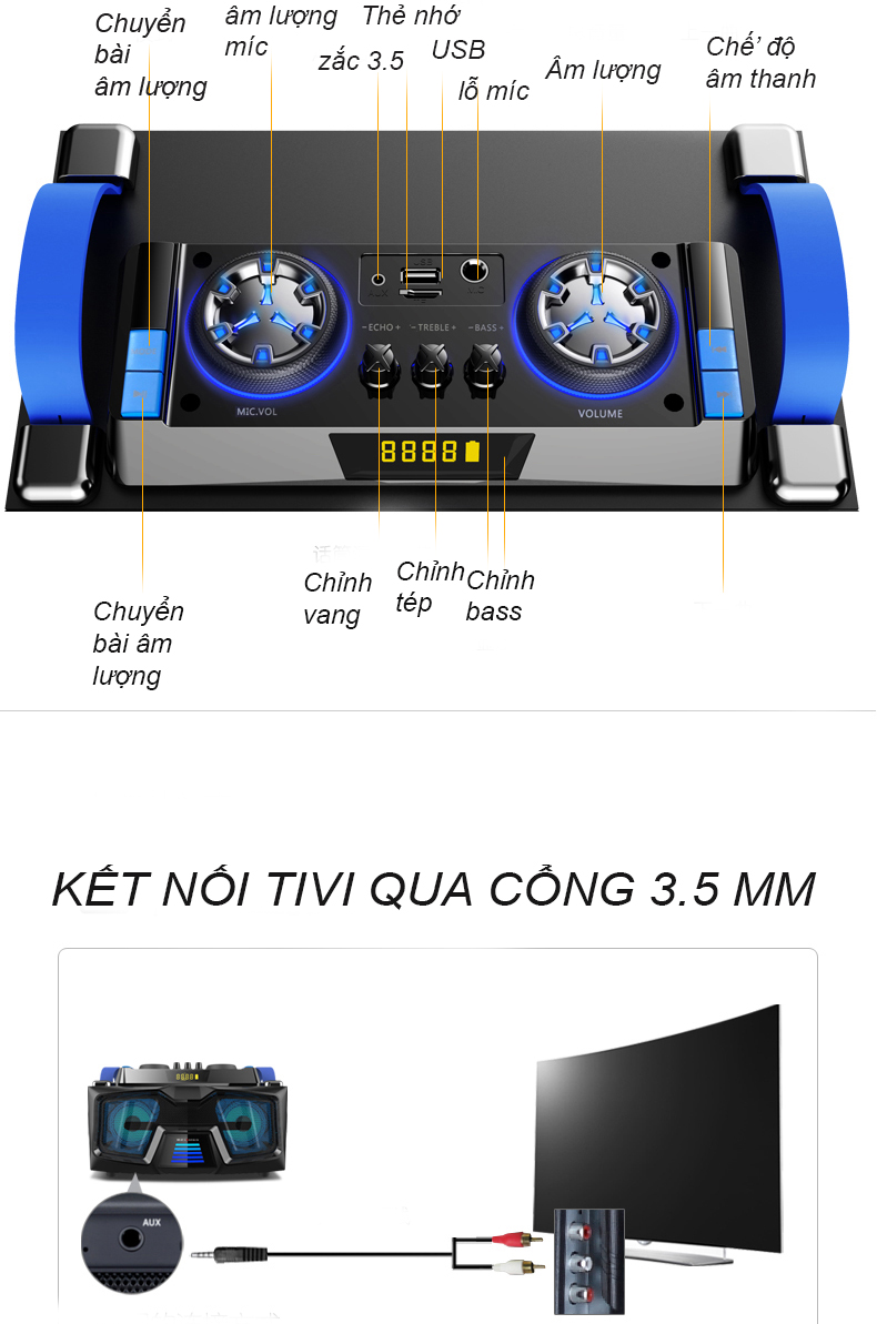 Loa karaoke gồm 2 micro không dây kết nối bluetooth D221 ( hàng nhập khẩu ) tặng 1 bộ chuyển đổi cáp quang