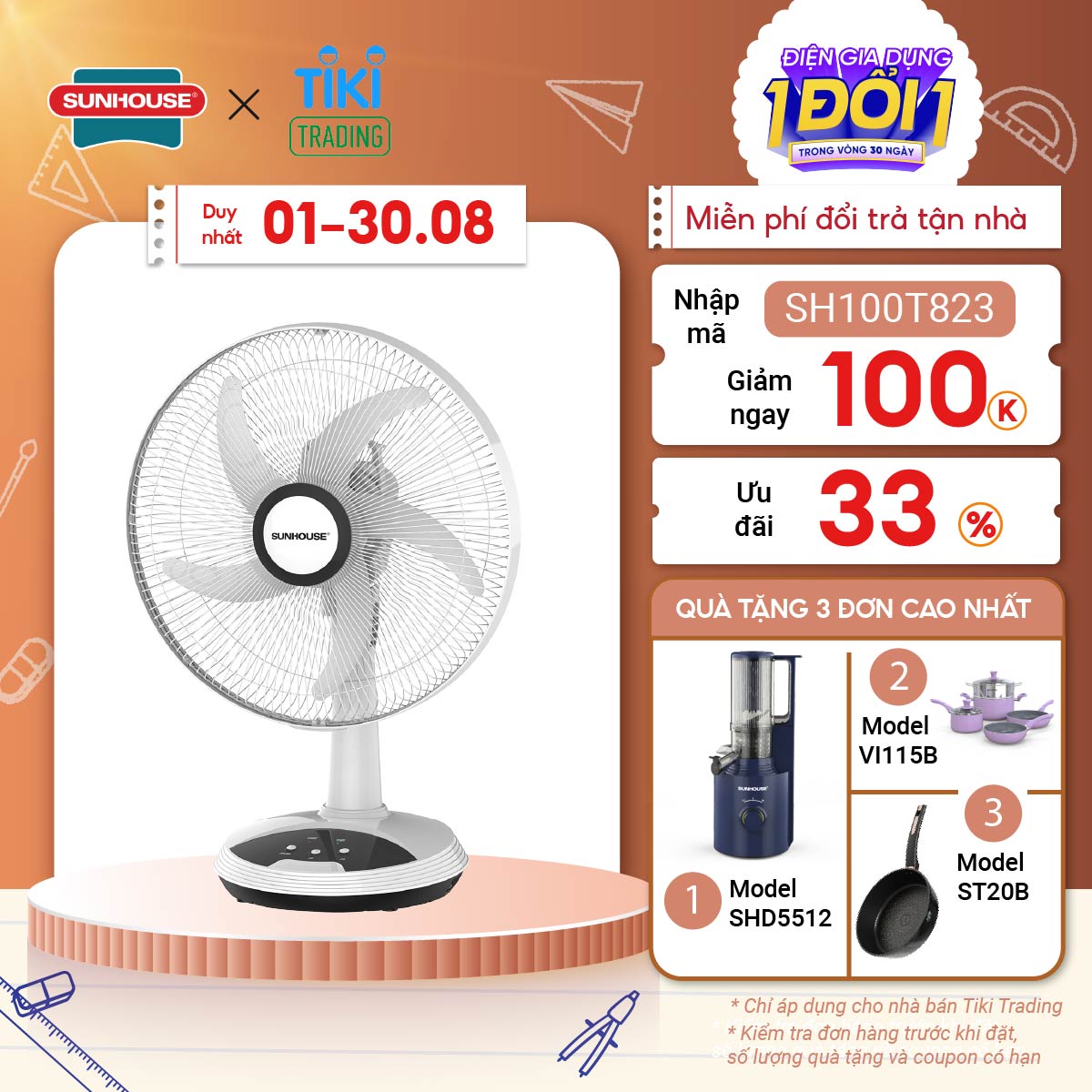 Quạt Sạc Tích Điện Sunhouse SHD7223  - Hàng Chính Hãng