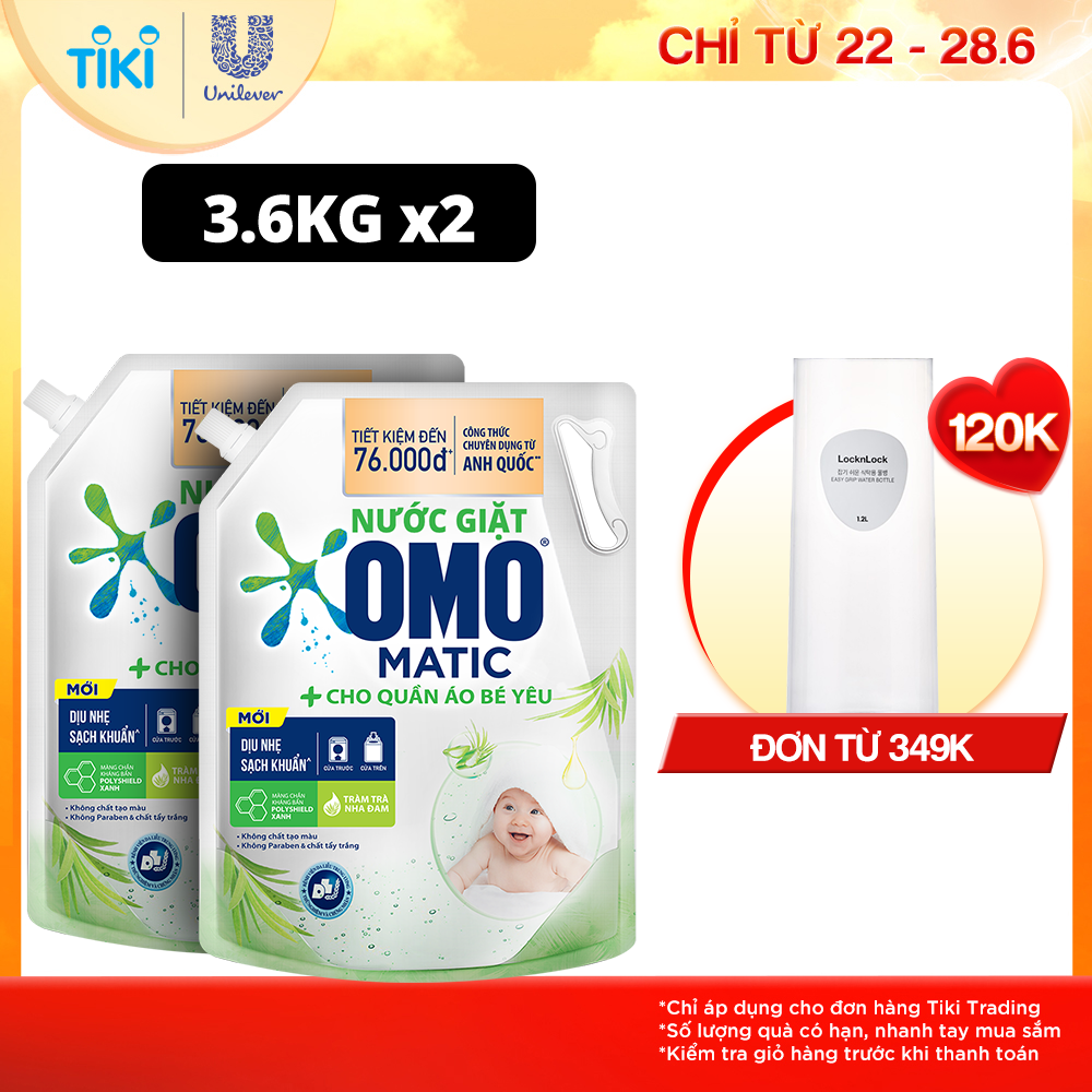 Combo 2 túi nước giặt OMO Matic cho máy giặt cửa trên giúp quần áo sạch bẩn khử mùi toàn diện, túi 4.1kg