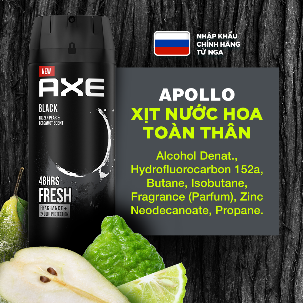 Xịt nước hoa toàn thân AXE Khử mùi cho nam Hương thơm tươi mát căng mọng từ cam bergamot và lê ướp lạnh 135ml