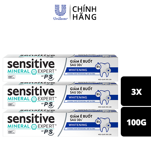 Bộ 3 Hộp Kem Đánh Răng P/S Giảm Ê Buốt Sau 30 Giây Sensitive Mineral Expert Whitening Với Tác Động Từ Khoáng 100G