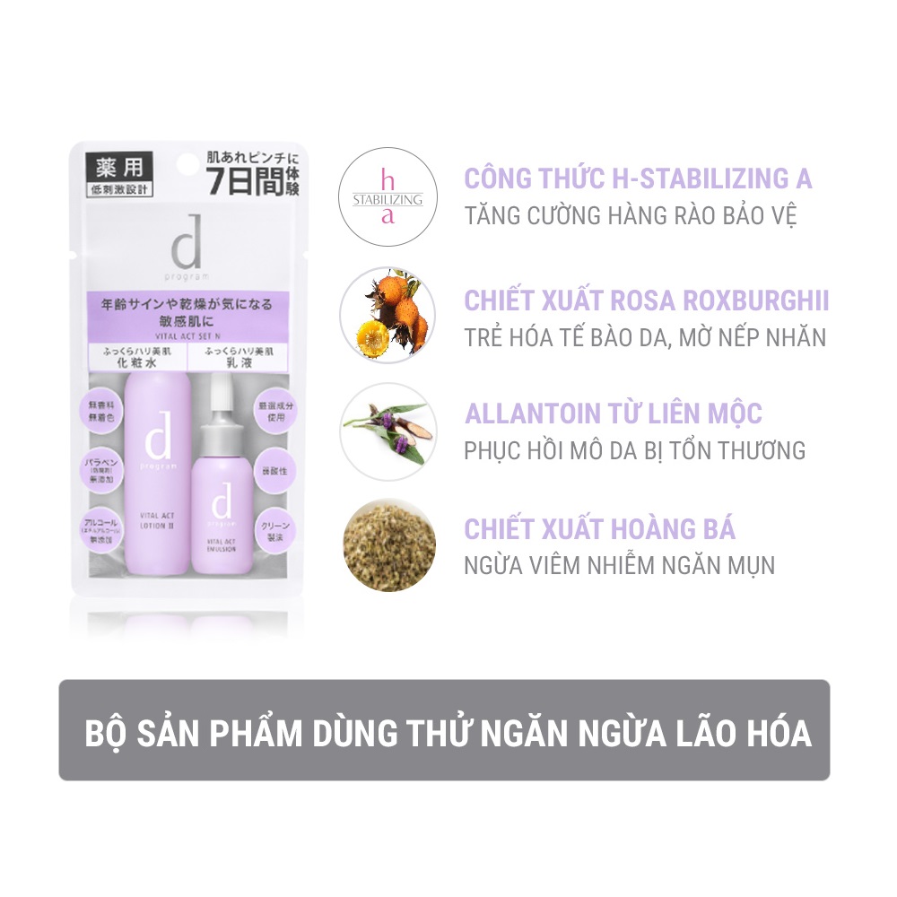 Bộ sản phẩm dùng thử d program ngăn ngừa lão hoá (lotion 23ml+ emulsion 11ml)_13586