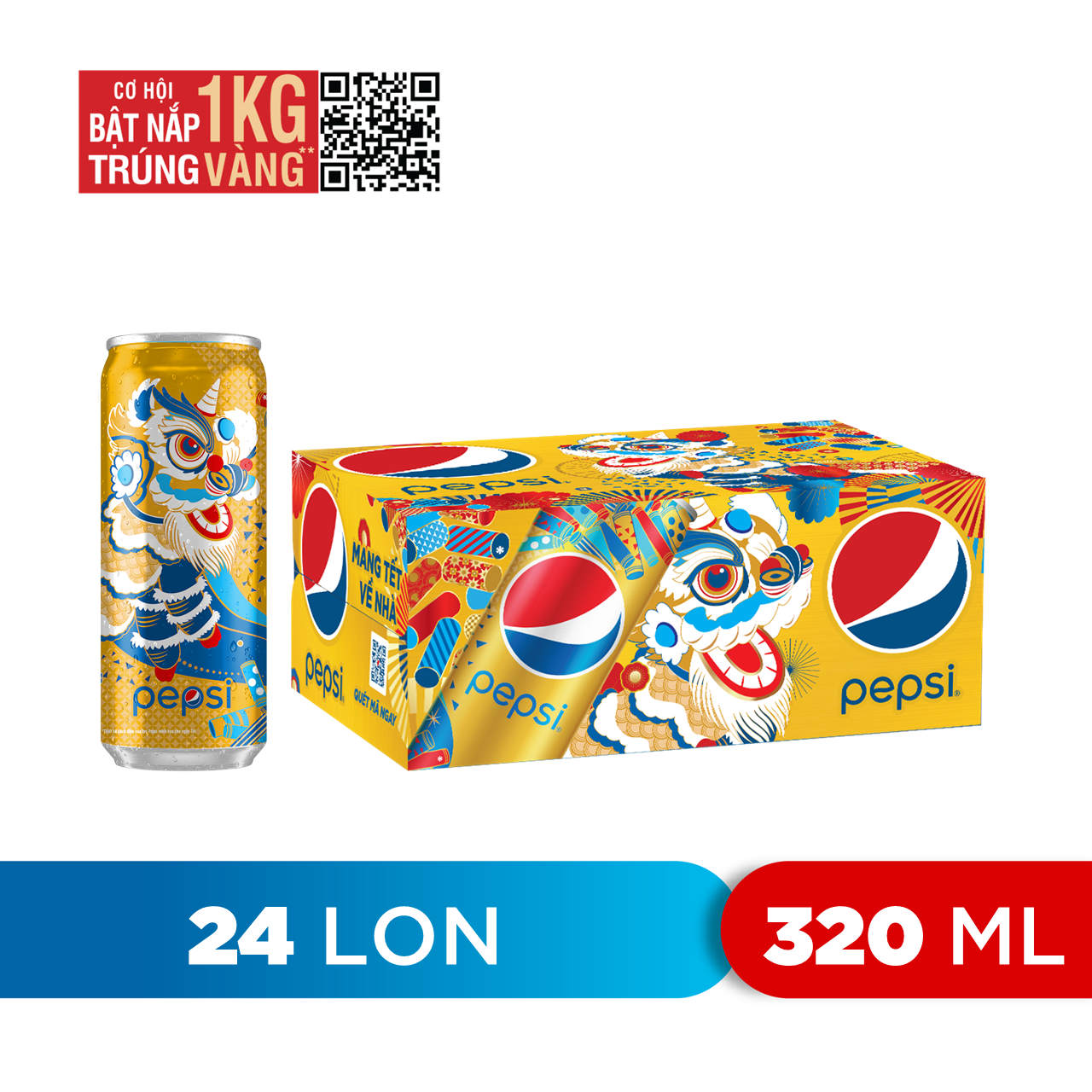 Thùng 24 Lon Nước Ngọt Có Gaz Pepsi Lon Vàng (320ml/lon) - Phiên Bản Giới Hạn