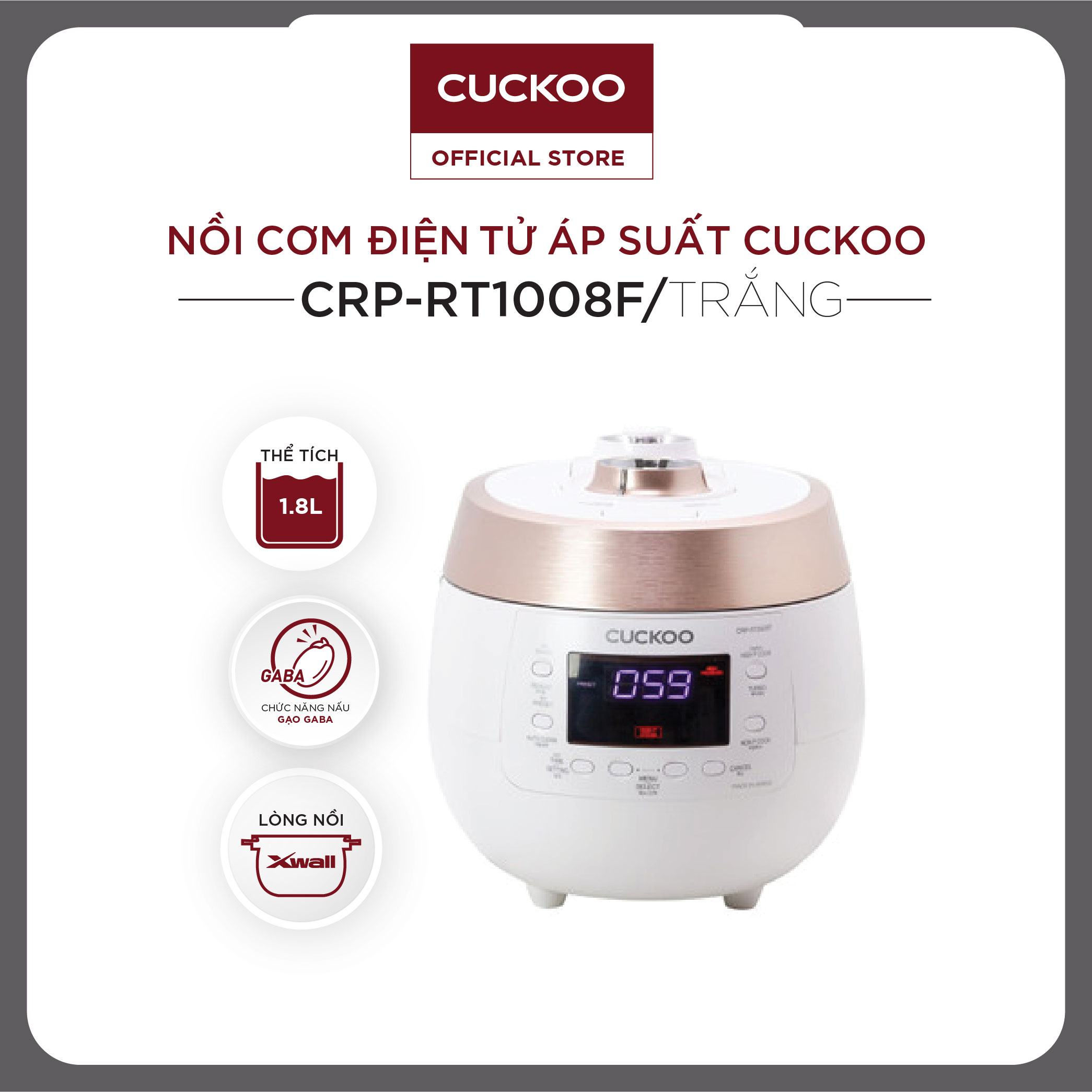 Nồi cơm áp suất điện tử cao tần Cuckoo CRP-RT1008F (1.8L) - Hàng Chính Hãng