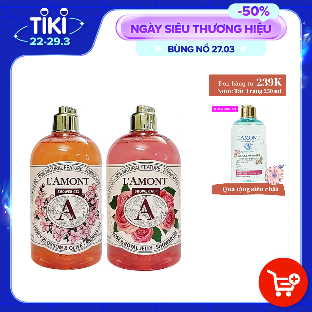 Combo Sữa Tắm L'amont En Provence Cherry Blossom Shower Gel Hương Hoa Anh Đào + Hoa Hồng (500ml / Chai)