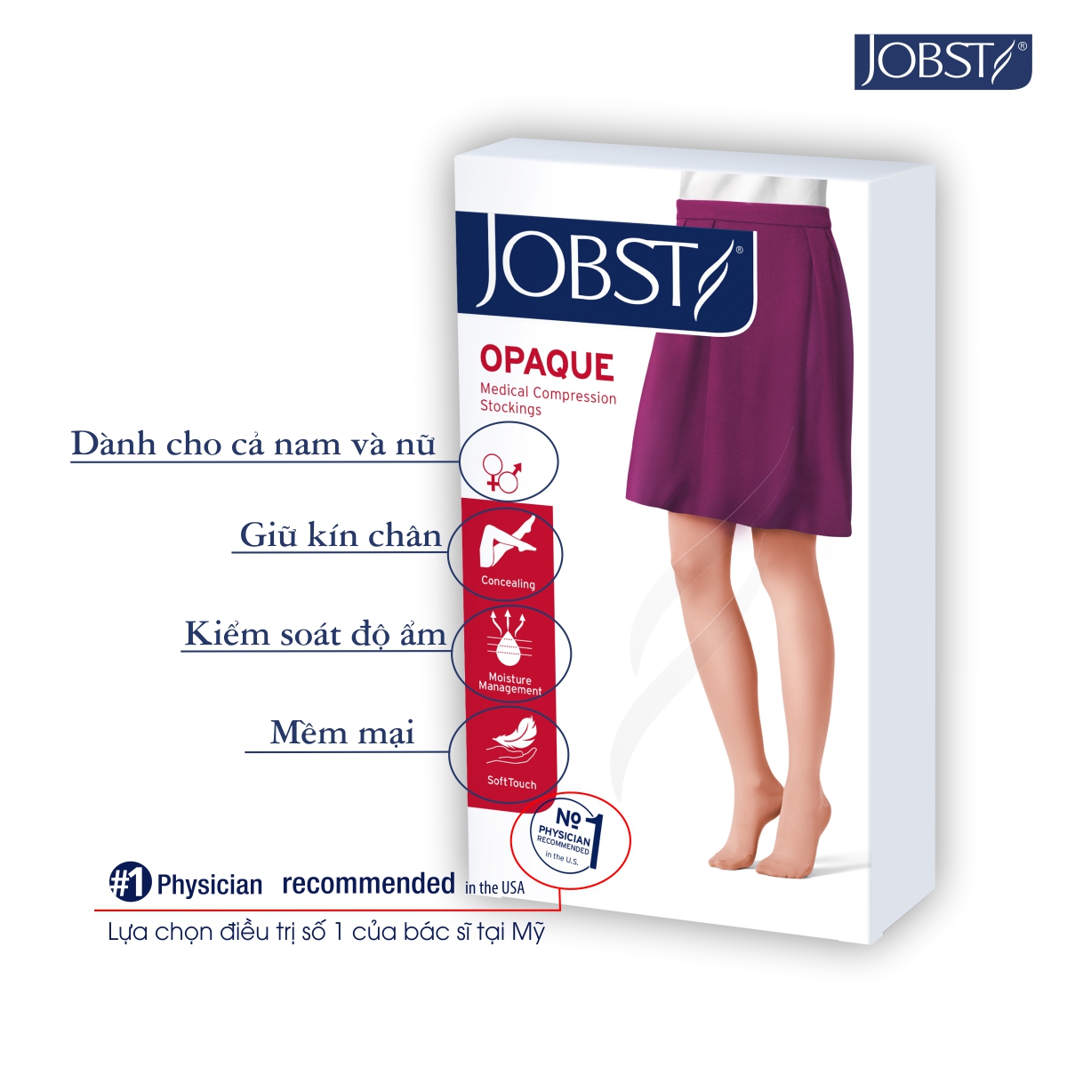 Vớ/tất y khoa JOBST Opaque - Mỏng Hỗ Trợ Điều Trị giãn tĩnh mạch chân, 20-30 mmHg (vớ gối)