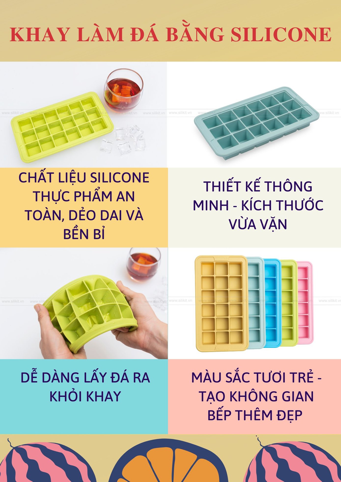 Khay làm đá bằng silicone - Hồng