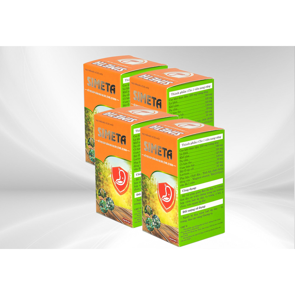 Combo 4 Hộp Viên Uống Hỗ Trợ Dạ Dày Simeta Thành Phần Thảo Dược Giúp Giảm Đau, Hết Trào Ngược, Ợ Chua, Bảo Vệ Niêm Mạc Dạ Dày, Tá Tràng 90 Viên/Hộp
