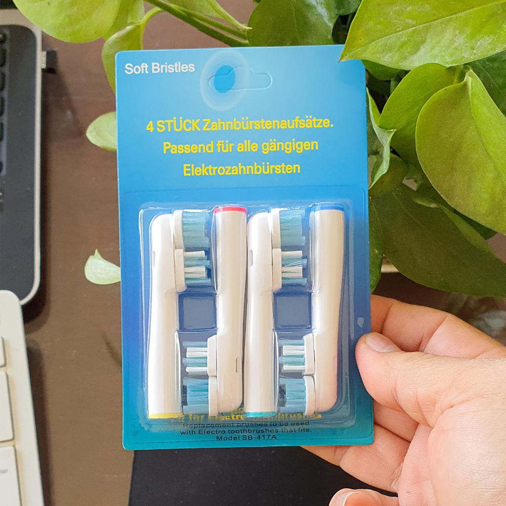 Cho máy Oral B Braun, SB-417A Dual Heads đầu kép, Bộ 4 đầu bàn chải đánh răng điện thay thế , Phá tan mọi mảng bám, làm sạch cao răng, cho răng sáng bóng