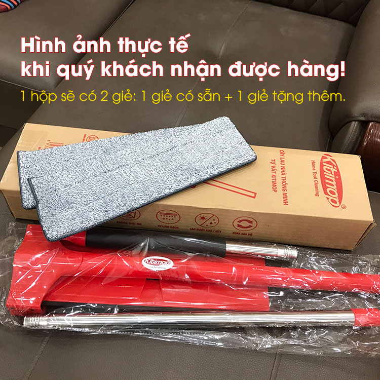 Cây lau nhà tự vắt thông minh chổi lau nhà 360 độ, kèm 2 miếng lau Kitimop-RED, vắt kiệt nước dễ dàng, cầm nhẹ tay, chổi lau nhà thông minh