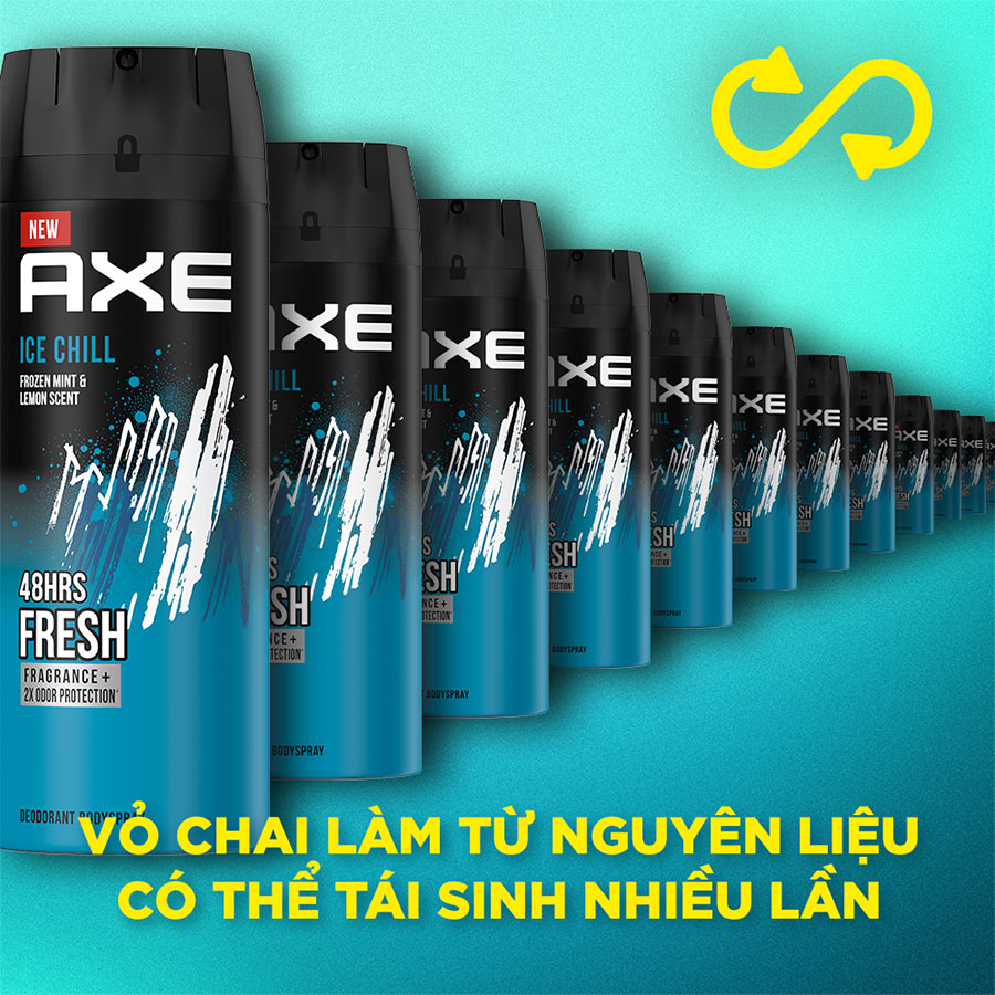 Xịt nước hoa toàn thân Axe Ice Chill Khử mùi cho nam Hương thơm Sảng khoái mát lạnh từ chanh tươi, bạc hà ướp lạnh 135ml