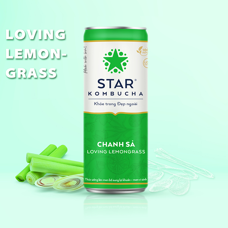 Thùng 12 lon thức uống lên men STAR KOMBUCHA Chanh Sả / Loving Lemongrass (250ml/lon)