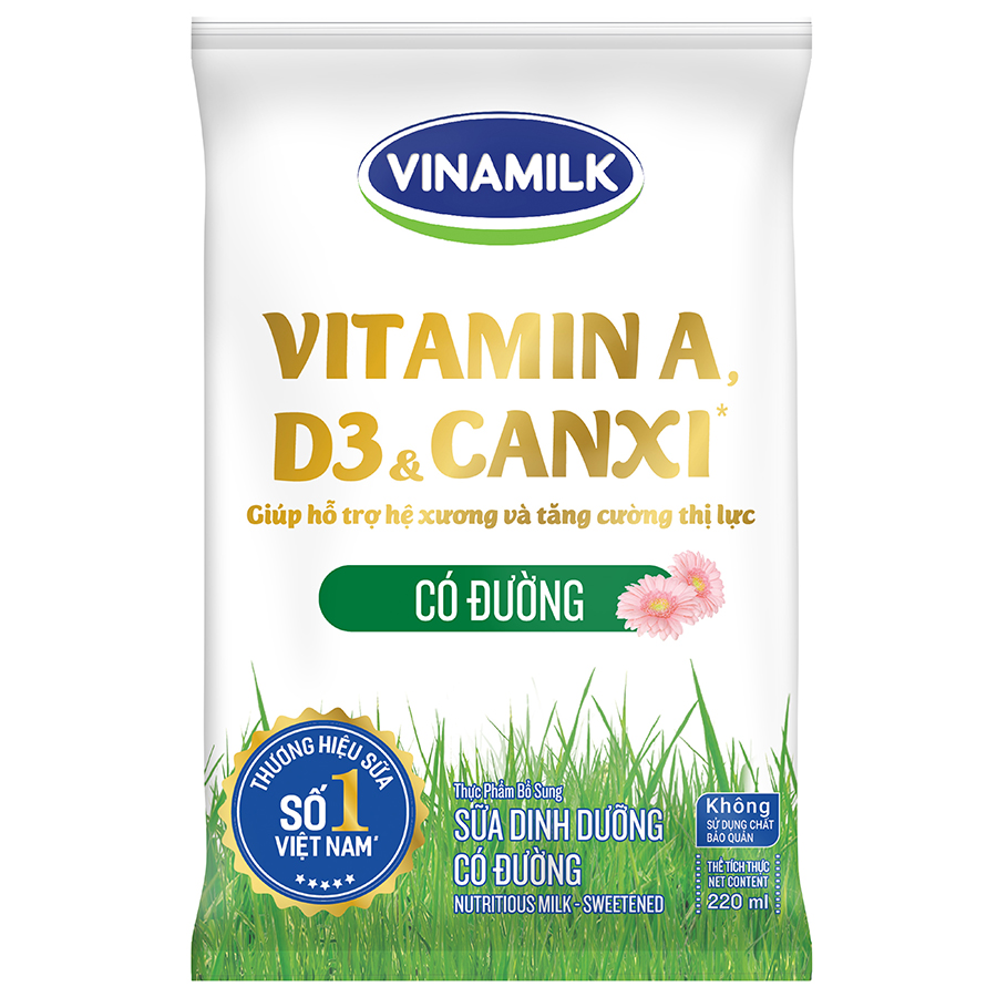 Thùng 48 Bịch Sữa Dinh Dưỡng Vinamilk Có Đường (220ml / Bịch)