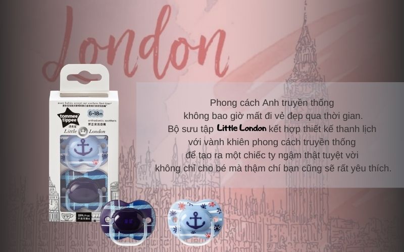 Ty ngậm cho bé Tommee Tippee Little London 6-18 tháng  (vỉ 2 cái) - Xanh