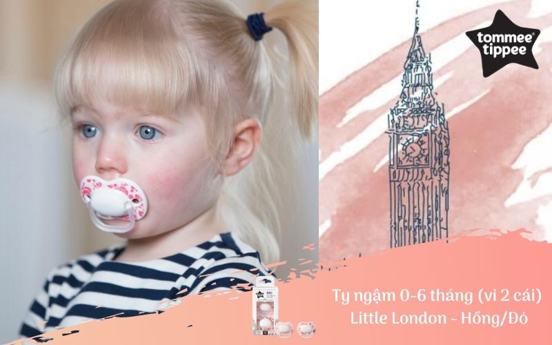 Ty ngậm cho bé Tommee Tippee Little London 0-6 tháng (vỉ đôi) - Hồng/Đỏ