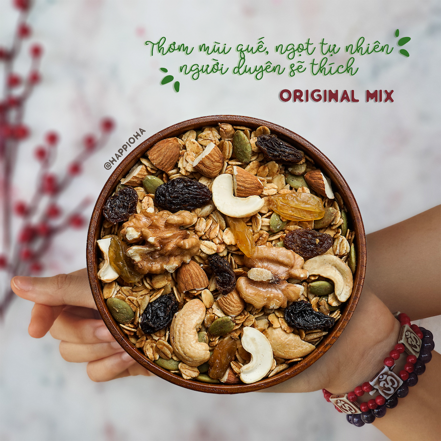 Ngũ Cốc Yến Mạch Nguyên Hạt Hoa Quả Hương Quế 400G Không Đường Tinh Luyện - ORIGINAL MIX GRANOLA HAPPI OHA - Ăn Kiêng/Ăn Sáng