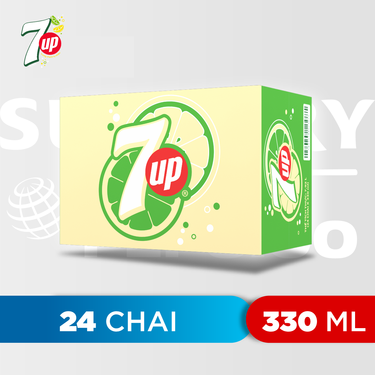 Thùng 24 Chai Nước Ngọt Có Gas 7Up (330ml/ Chai)