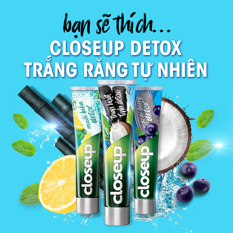 Combo 3 Kem đánh răng Closeup Trắng Răng Tự Nhiên Muối Biển Detox 230 g