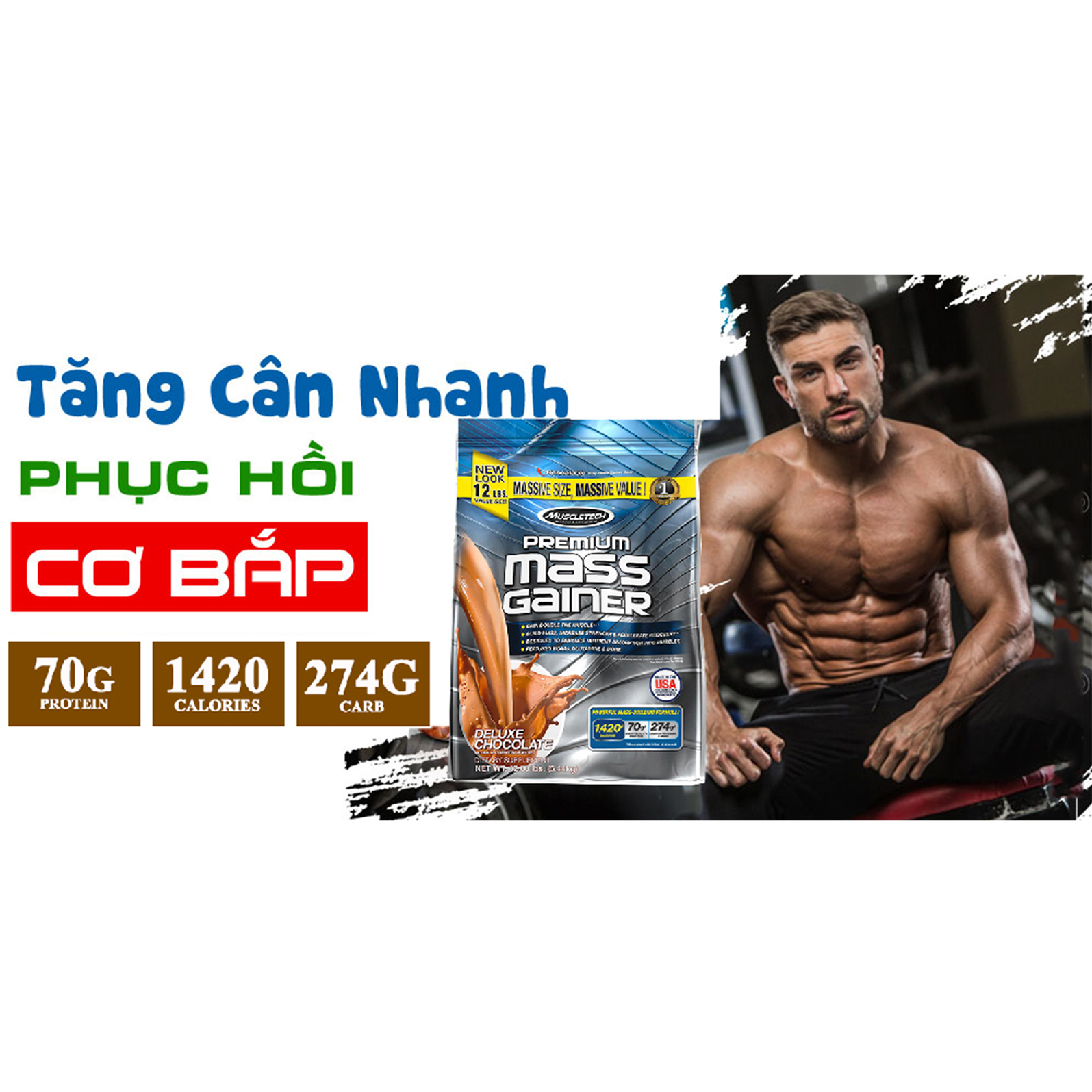 Combo Sữa tăng cân tăng cơ Premium Mass Gainer của Muscletech hương Chocolate bịch lớn 5.45kg hỗ trợ tăng cân tăng cơ nhanh cho người gầy, kén ăn, khó hấp thụ & Bình lắc 600ml (Mẫu ngẫu nhiên)