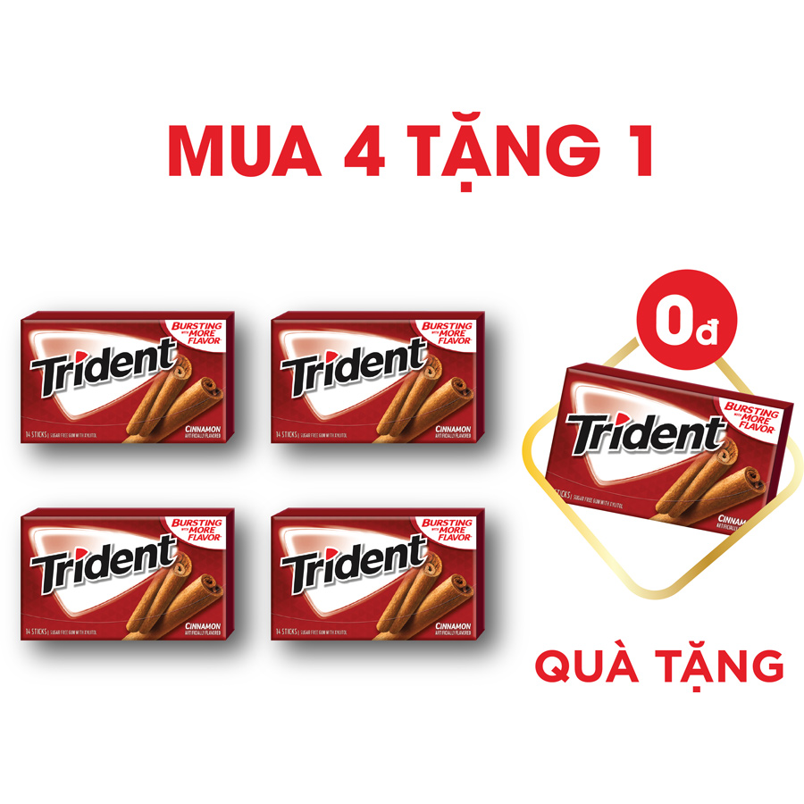 [Mua 4 Tặng 1] Combo 4 Vỉ Kẹo Cao Su Không Đường TRIDENT Vị Quế, Dưa Hấu, Bạc Hà, Trái Cây Nhiệt Đới 4x26,6g