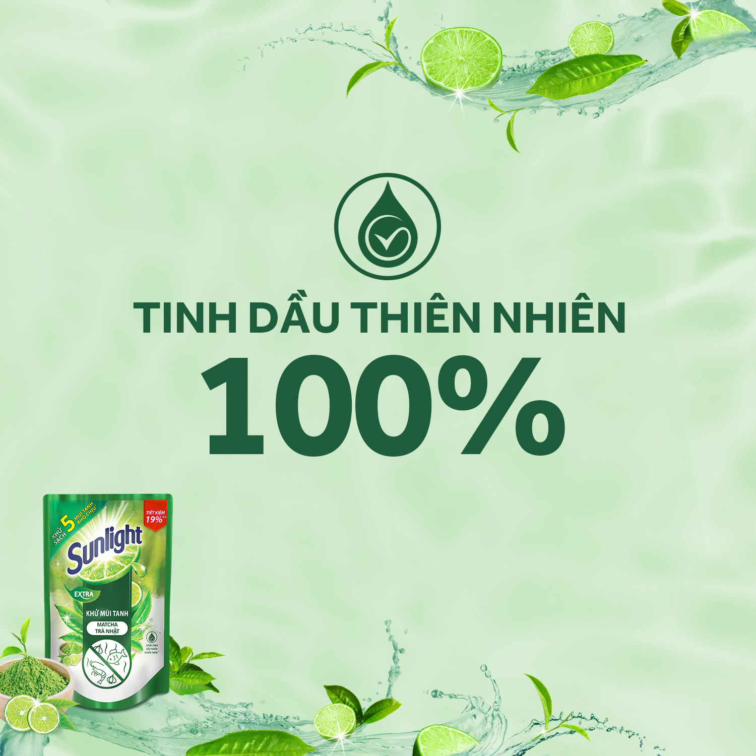 Nước Rửa Chén Sunlight Trà Xanh 750ML combo chai và túi