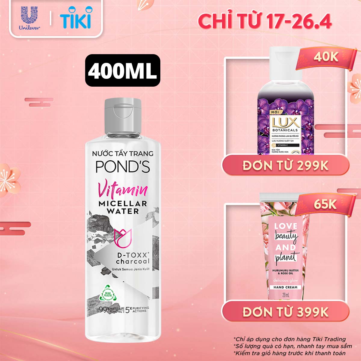 Nước Tẩy Trang Vitamin Và Tinh Than Tre Sạch Sâu  Pond's Micellar Water