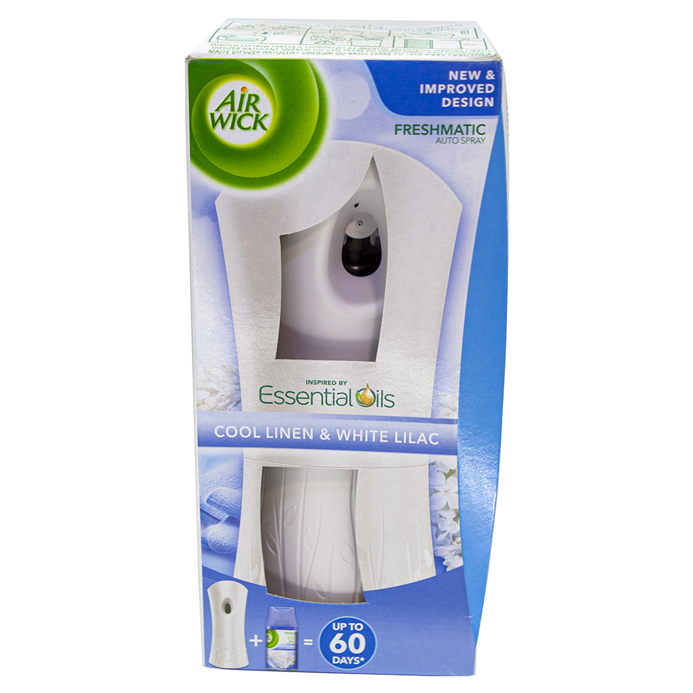 Bộ phun tinh dầu tự động Air Wick Cool Linen &amp; White Lilac 250ml QT002713 - hoa tử đinh hương