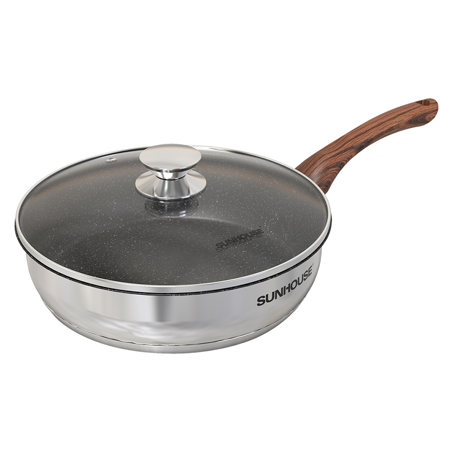 Chảo inox 304 vung kính đáy từ Sunhouse MAMA INME5