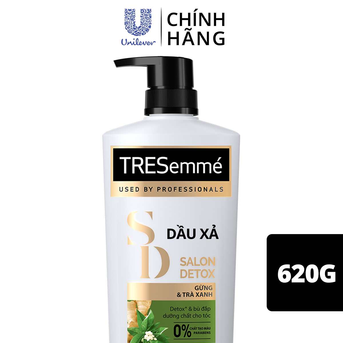 Dầu xả TRESEMME Salon Detox Cho tóc chắc khỏe bóng mượt Gừng và Trà Xanh Kem xả Giúp Detox tóc sạch sâu 620g