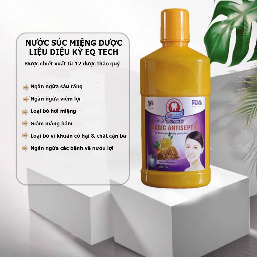 Nước súc miệng 12 dược liệu Hàn Quốc EQ TECH 600ml - Ngăn ngừa hôi miệng, nuôi dưỡng răng chắc khỏe.