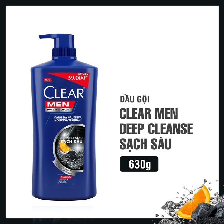 Dầu Gội Đầu cho nam 630g Clear Men Deep Cleanse Than hoạt tính đánh bay gàu, ngứa và vi khuẩn dưỡng tóc khỏi khói bụi