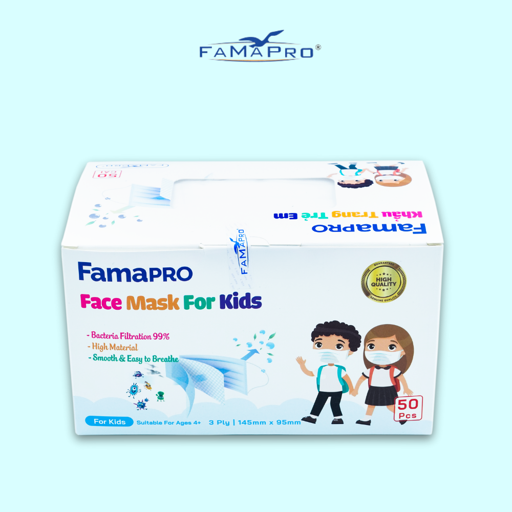 [HỘP - FAMAPRO MAX KID] - khẩu trang y tế trẻ em kháng khuẩn 3 lớp Famapro Max Kid (50 cái/ hộp) - COMBO 3 HỘP