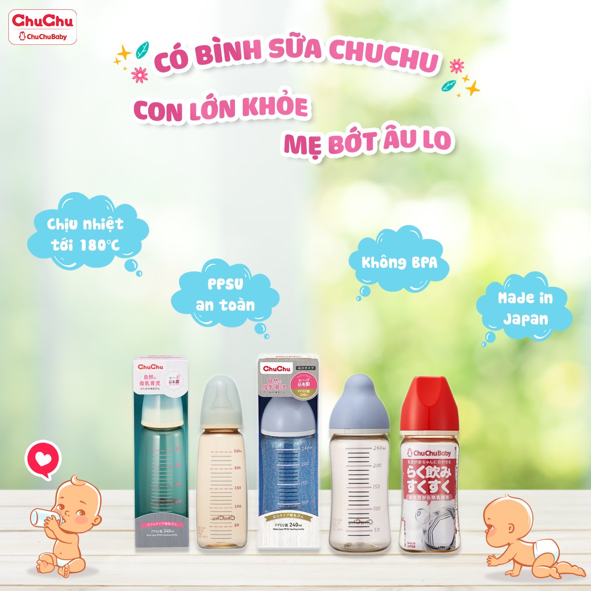 Bình Sữa Cổ Thường  PPSU 240ML hoặc 150ML ChuchuBaby