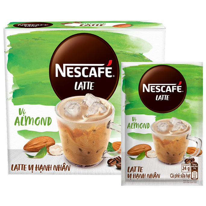 Cà phê hòa tan Nescafé Latte sữa hạt vị hạnh nhân (Hộp 10 gói x 24g) - [BAO BÌ MỚI]