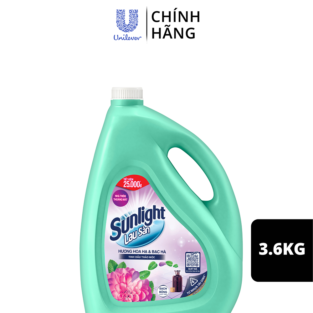 Nước Lau Sàn Sunlight Tinh Dầu Thảo Mộc Hương Hoa Hạ &amp; Bạc Hà 3,6 Kg - Sạch Thơm Thư Thái - Nhà Thêm Trong Lành