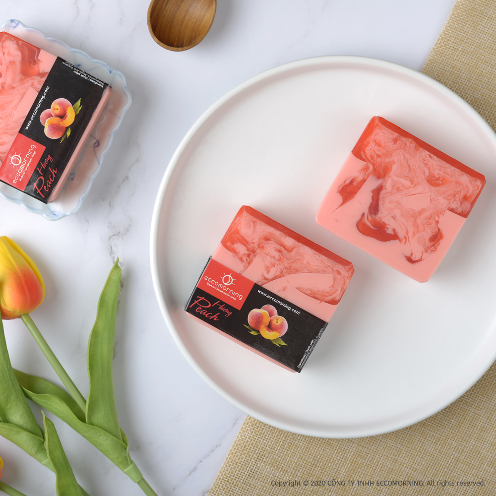 Xà Bông Thiên Nhiên Handmade eccomorning Hình Vuông Hương Đào - Peach Soap