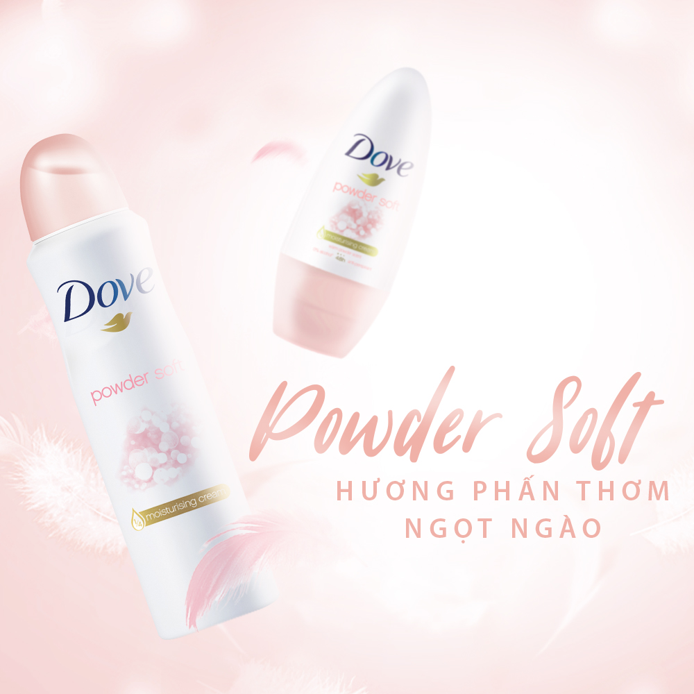 Xịt khử mùi Dove Powder Soft Hương phấn thơm Dưỡng da Sáng mịn dành cho nữ, 150ml