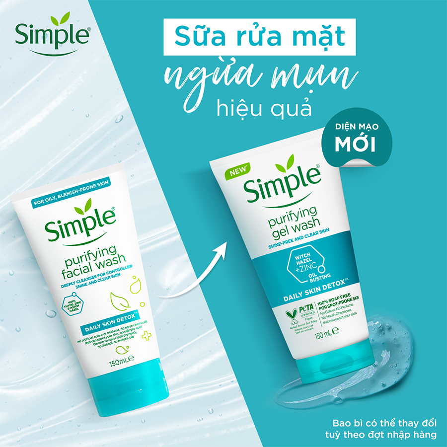 Combo 2 Sữa rửa mặt Simple giúp kiềm dầu và ngừa mụn hiệu quả - cho da mụn nhạy cảm 150ml [CHÍNH HÃNG ĐỘC QUYỀN] [DIỆN MẠO MỚI]