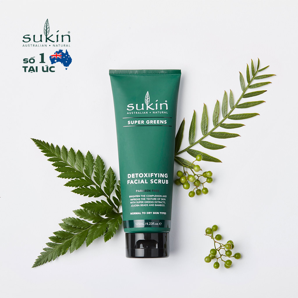 Kem tẩy tế bào chết & thải độc dành cho da mặt Sukin Super Greens Detoxifying Facial Scrub 125ml