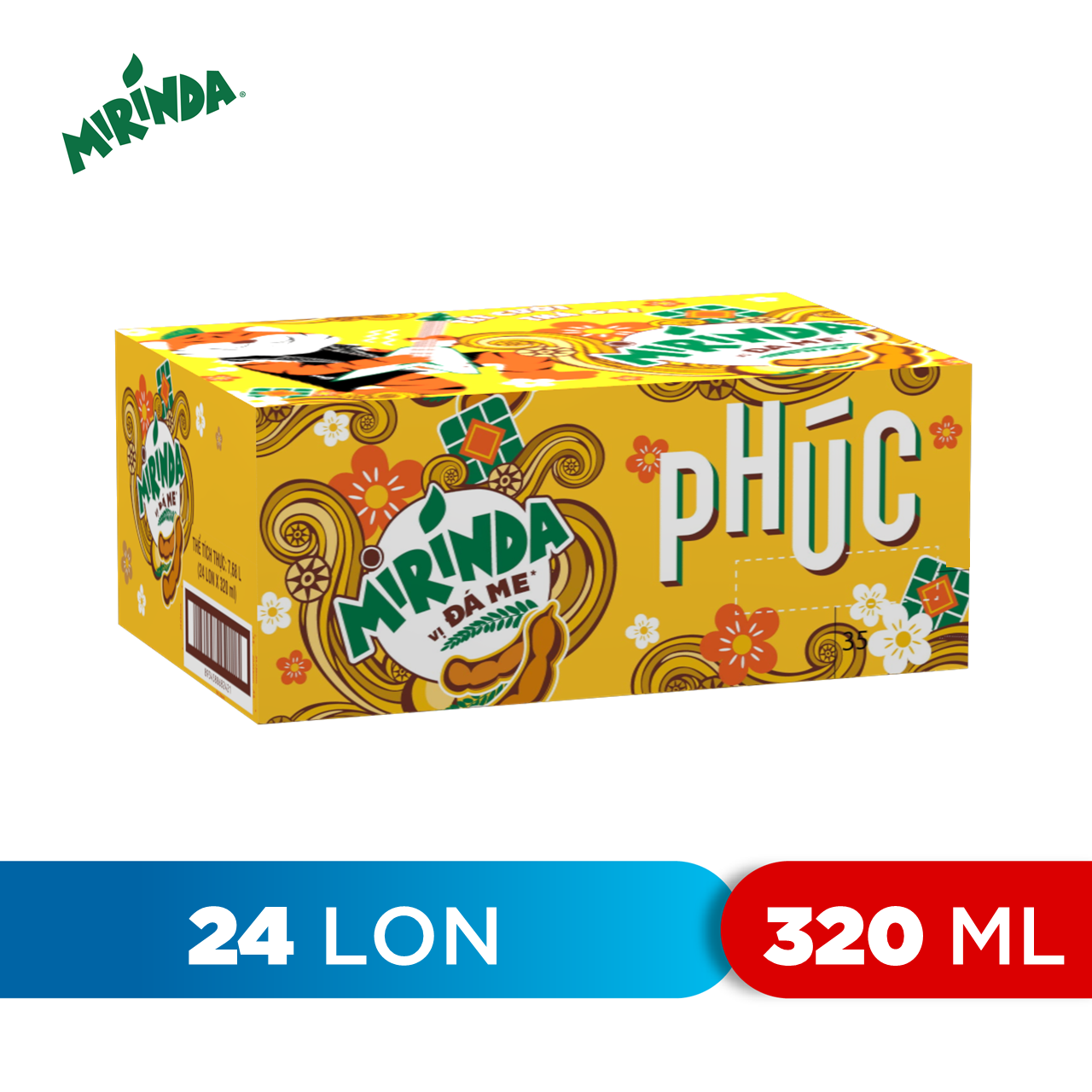 Thùng 24 Lon Nước Ngọt Có Gas Mirinda Đá Me (320ml/Lon)